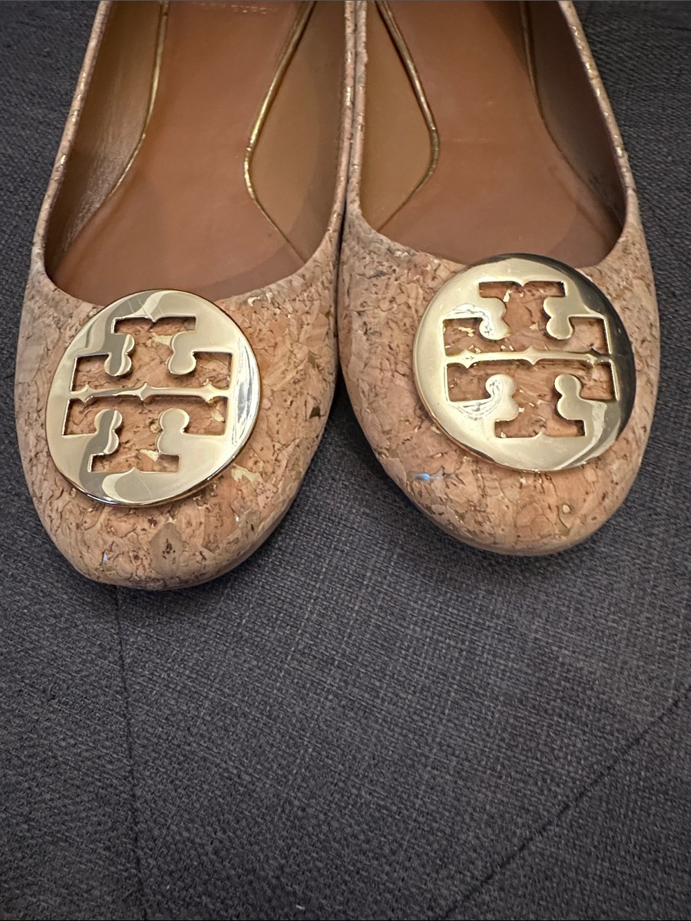 Tory Burch Cork Ballet Flats with Gold Logo - Picture 3 of 5